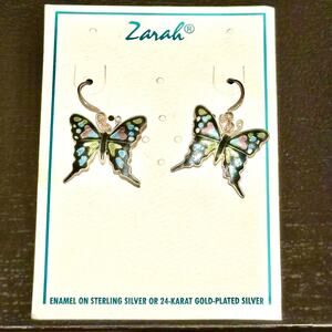 Silver Colorful Enamel Butterfly Drop Earrings